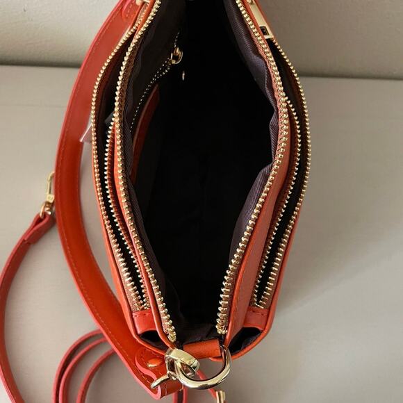 New DIVINA FIRENZE Orange Gold Crossbody Handbag Purse Quality Fine Leather - Picture 5 of 11